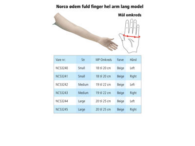 Edema Ødem handske - Fuld finger over håndledsmodel fra Norco - Højre hånd 